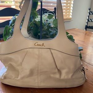 Pearl white Soft Leather Coach hand bag